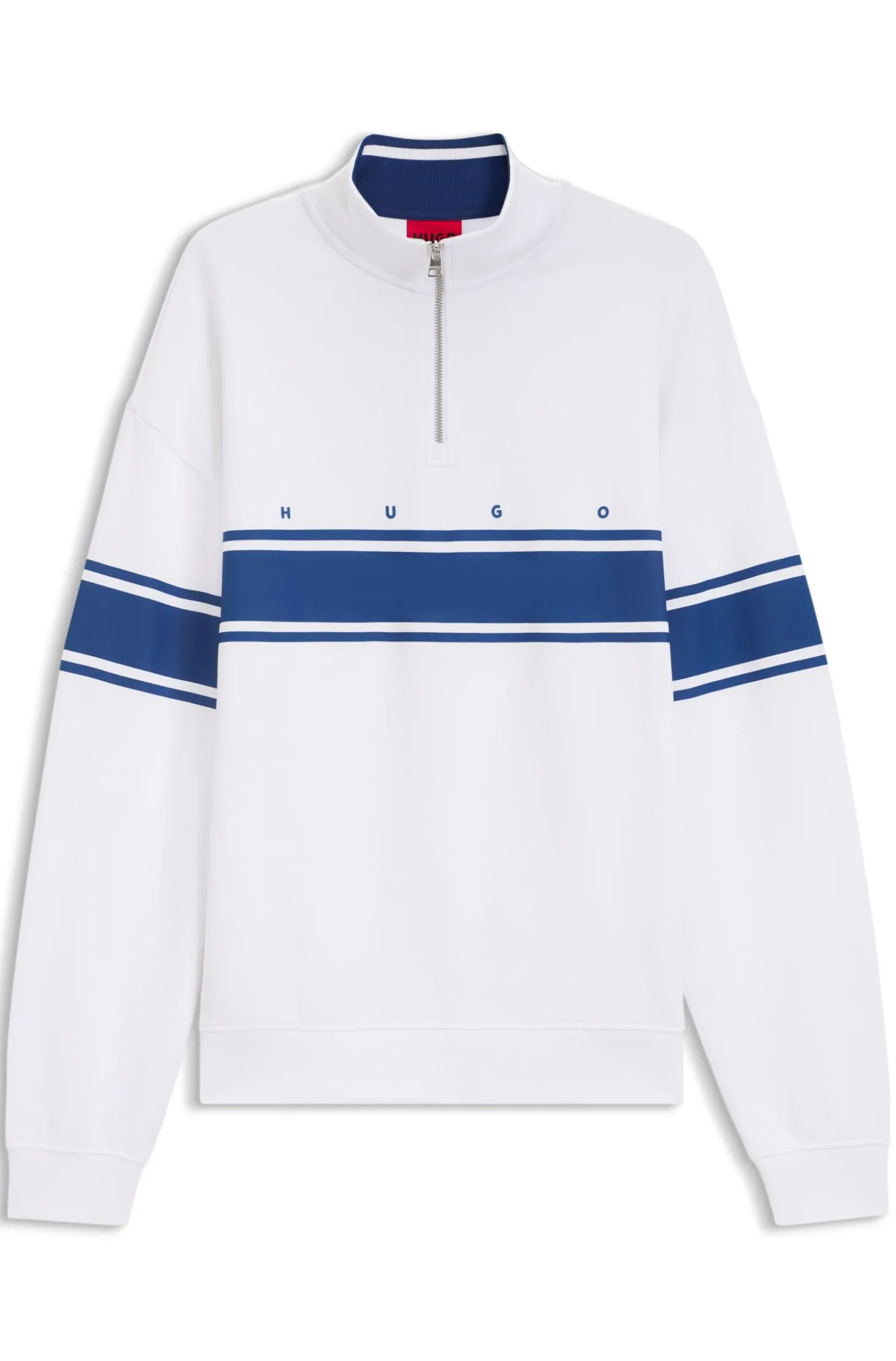 Sweatshirt aus Baumwolle mit Troyerkragen und Streifen-Print
