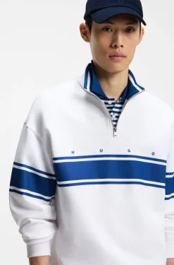 Sweatshirt aus Baumwolle mit Troyerkragen und Streifen-Print