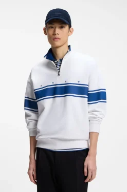 Sweatshirt aus Baumwolle mit Troyerkragen und Streifen-Print