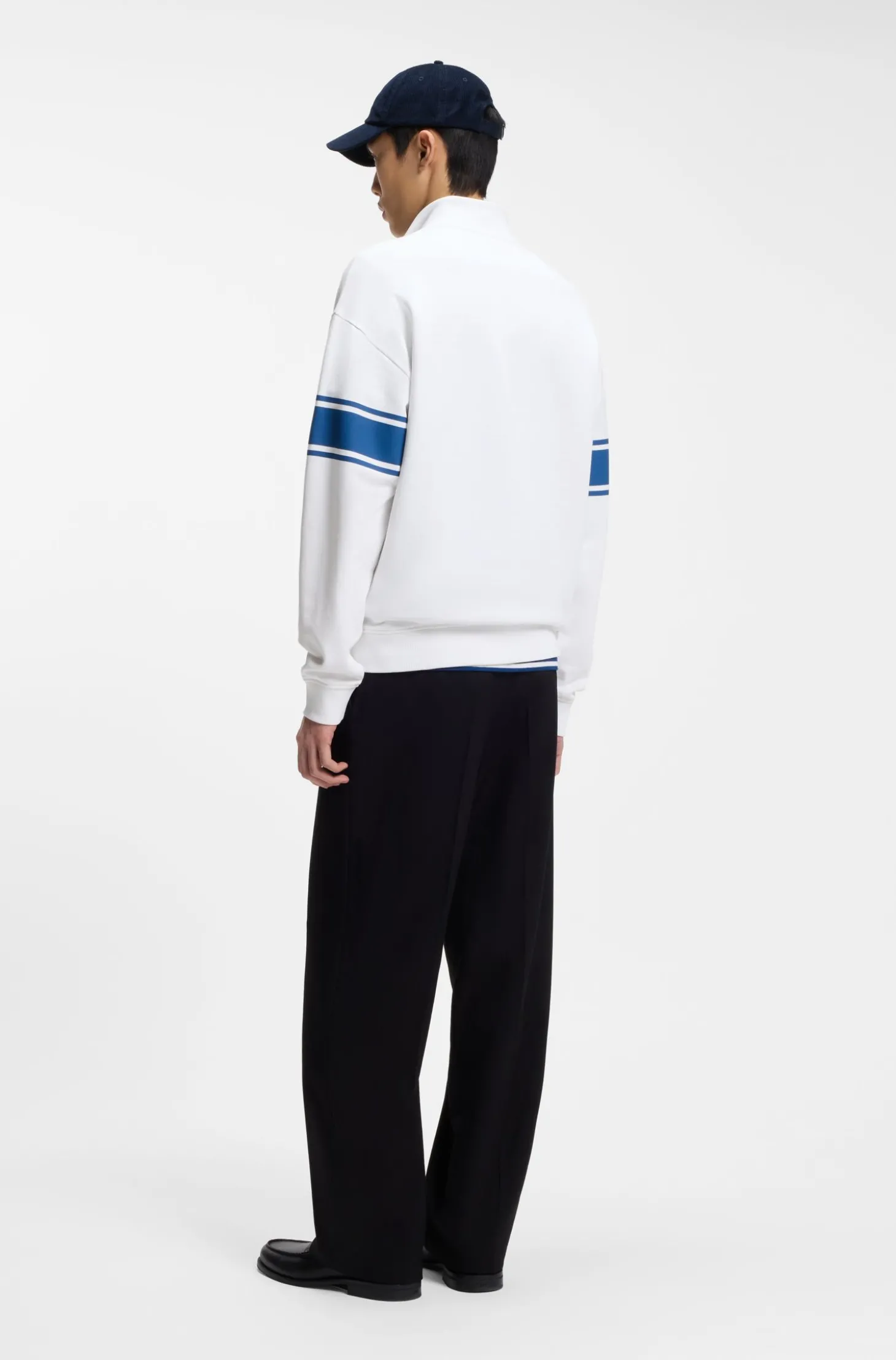 Sweatshirt aus Baumwolle mit Troyerkragen und Streifen-Print