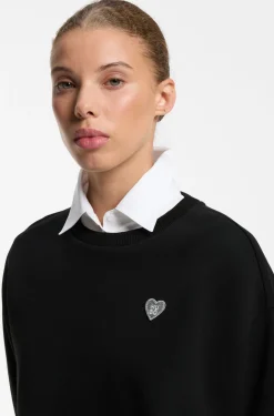 Sweatshirt aus Baumwolle mit Glitzer-Herz-Logo-Badge