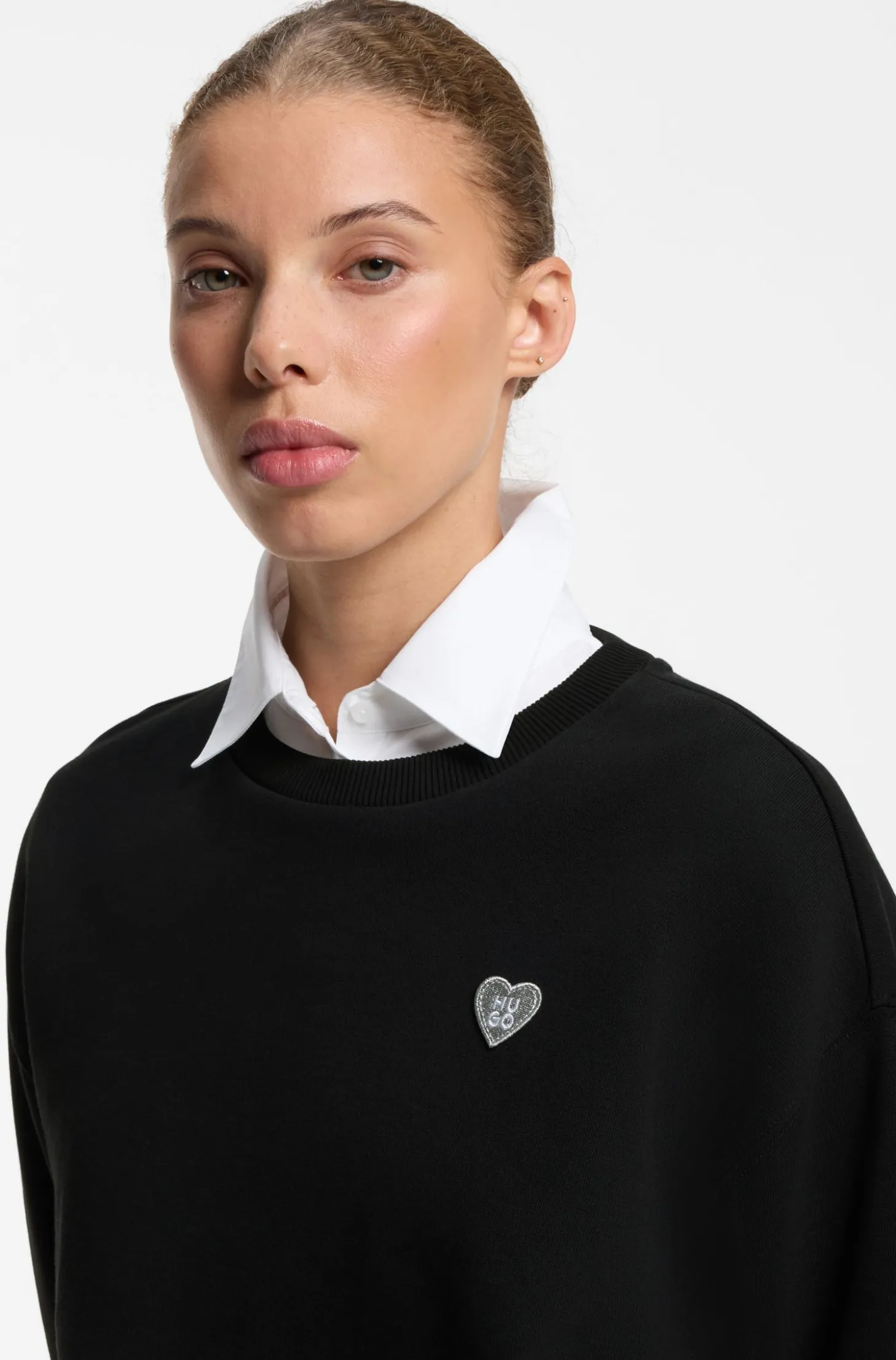 Sweatshirt aus Baumwolle mit Glitzer-Herz-Logo-Badge