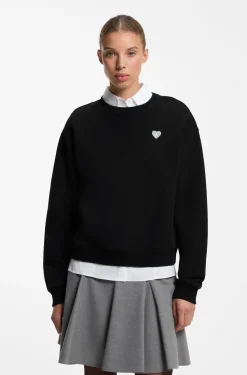 Sweatshirt aus Baumwolle mit Glitzer-Herz-Logo-Badge
