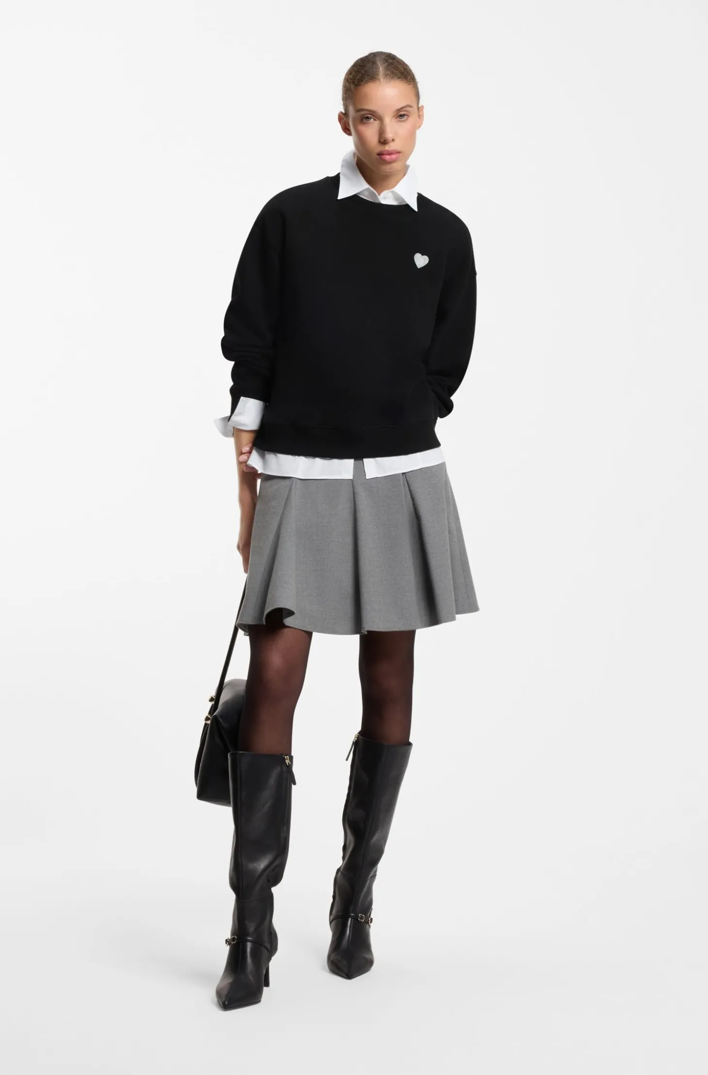 Sweatshirt aus Baumwolle mit Glitzer-Herz-Logo-Badge