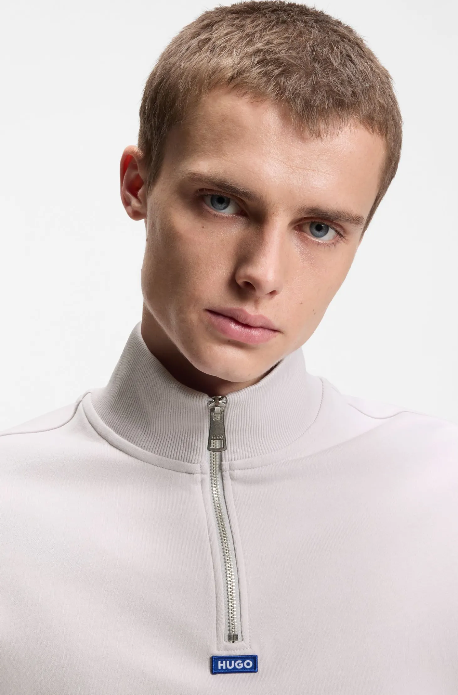 Sweatshirt aus Baumwoll-Terry mit Troyerkragen