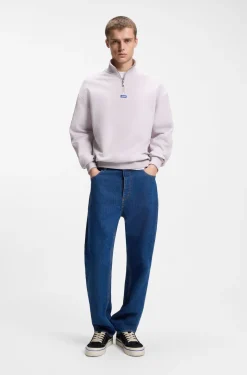 Sweatshirt aus Baumwoll-Terry mit Troyerkragen