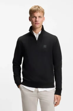Sweatshirt aus Baumwoll-Terry mit Troyerkragen