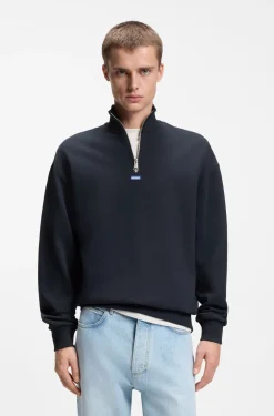 Sweatshirt aus Baumwoll-Terry mit Troyerkragen