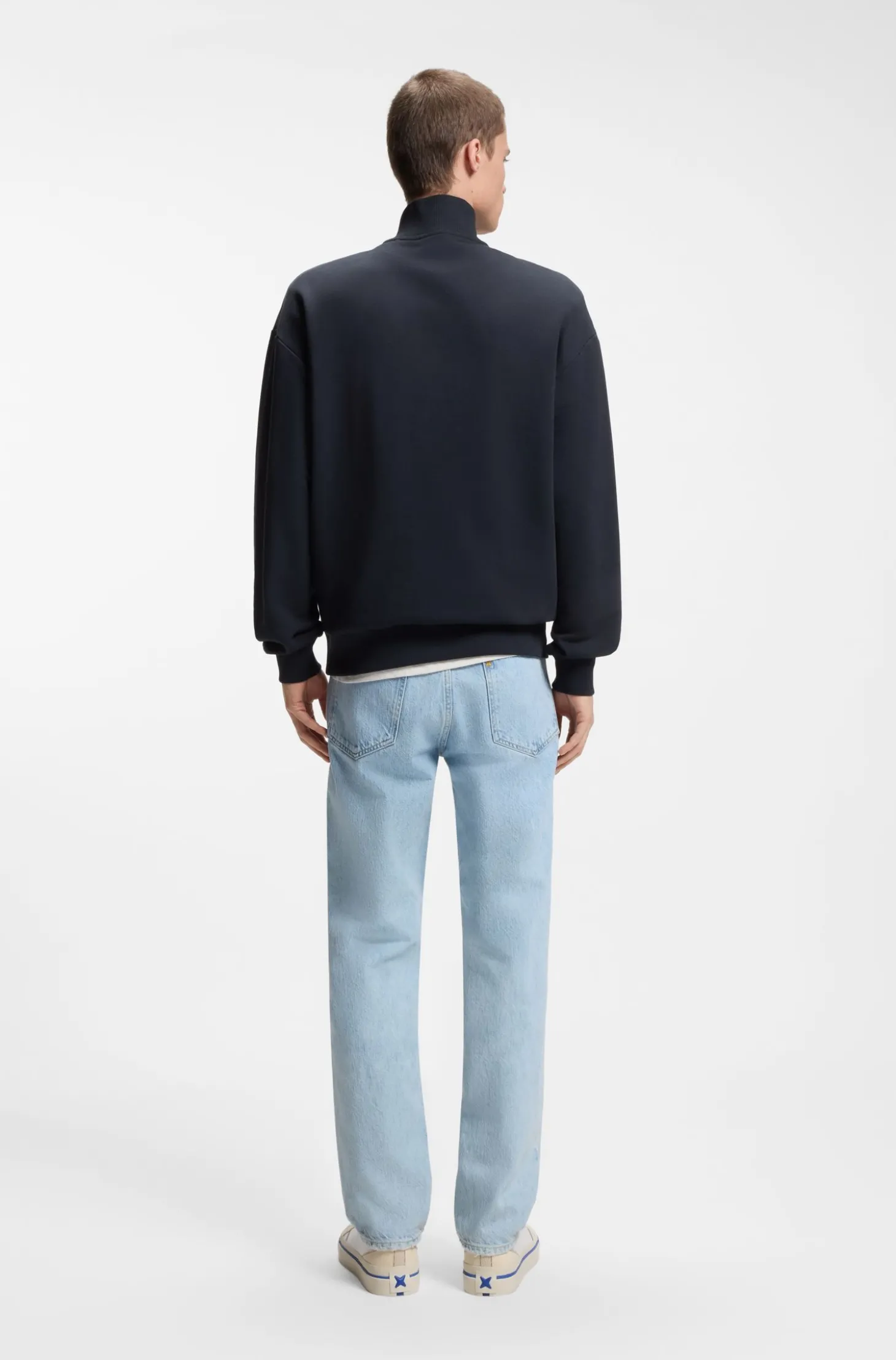 Sweatshirt aus Baumwoll-Terry mit Troyerkragen