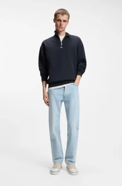 Sweatshirt aus Baumwoll-Terry mit Troyerkragen