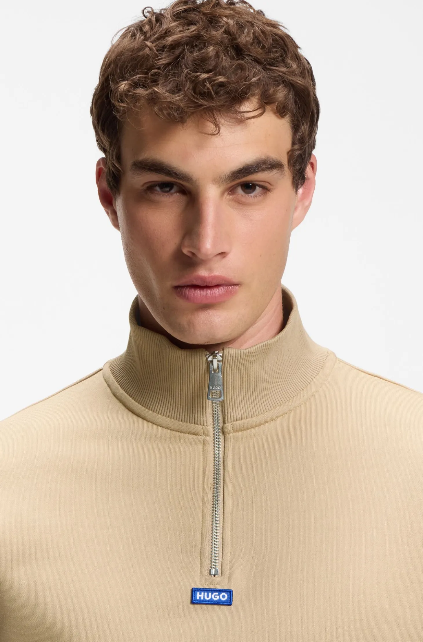 Sweatshirt aus Baumwoll-Terry mit Troyerkragen