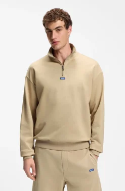Sweatshirt aus Baumwoll-Terry mit Troyerkragen
