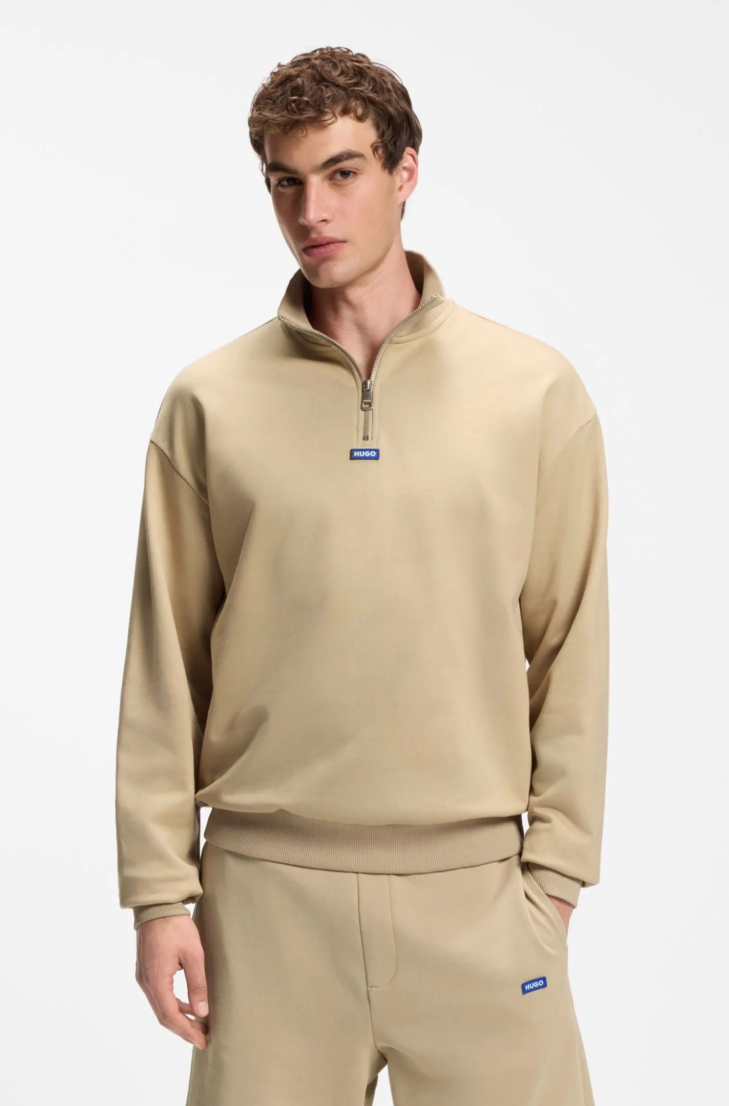 Sweatshirt aus Baumwoll-Terry mit Troyerkragen