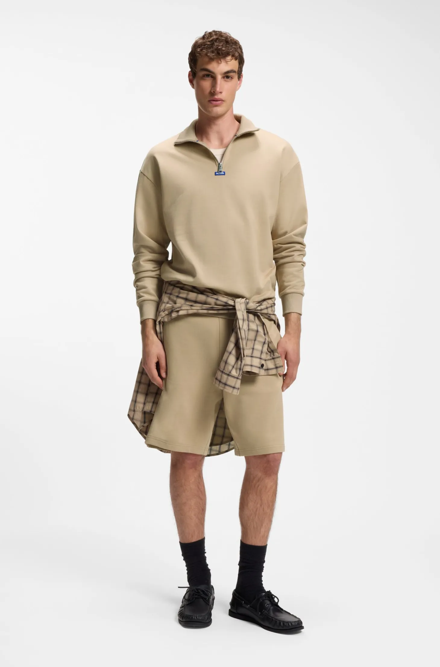 Sweatshirt aus Baumwoll-Terry mit Troyerkragen