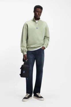 Sweatshirt aus Baumwoll-Terry mit Troyerkragen