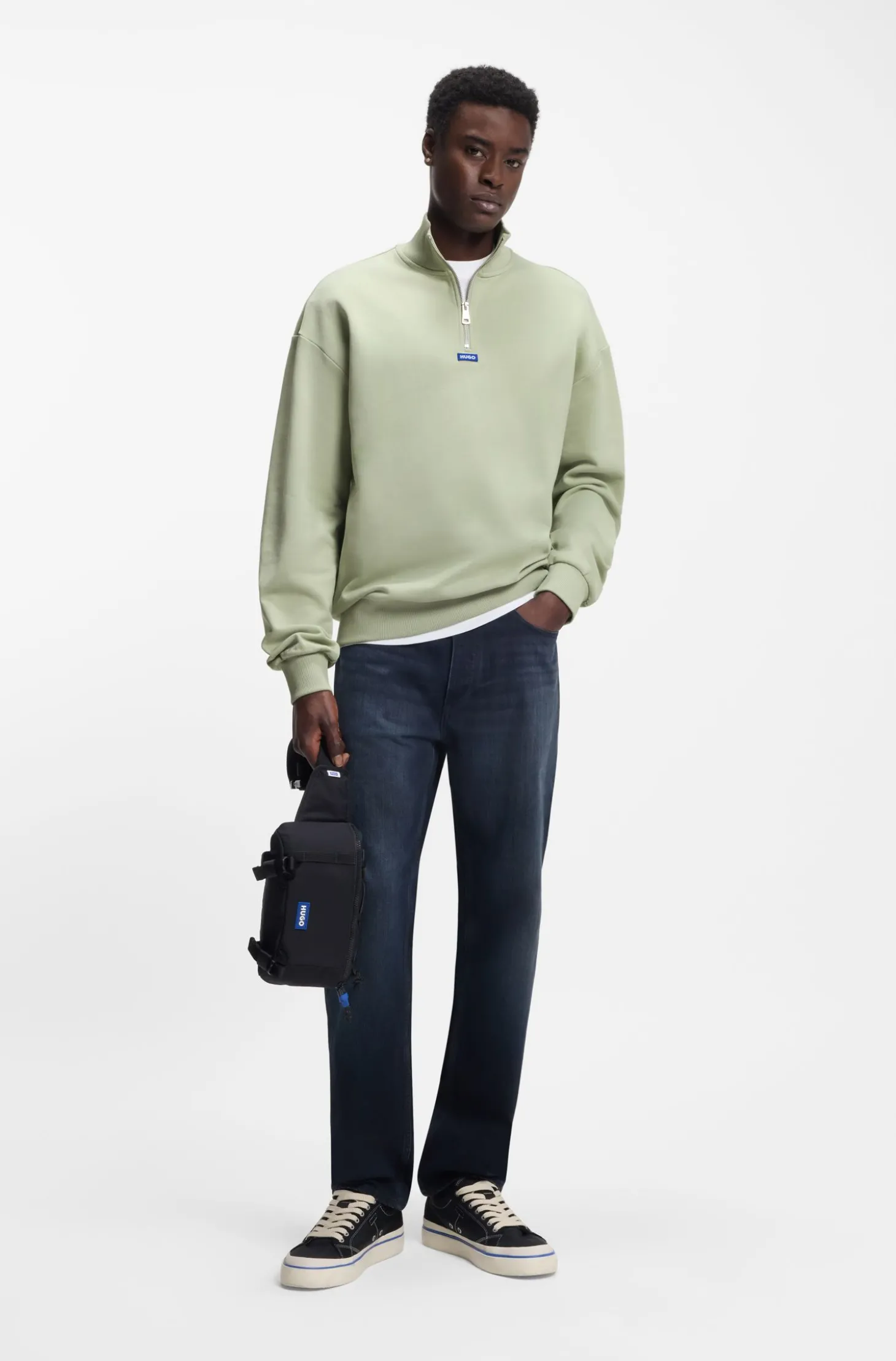 Sweatshirt aus Baumwoll-Terry mit Troyerkragen