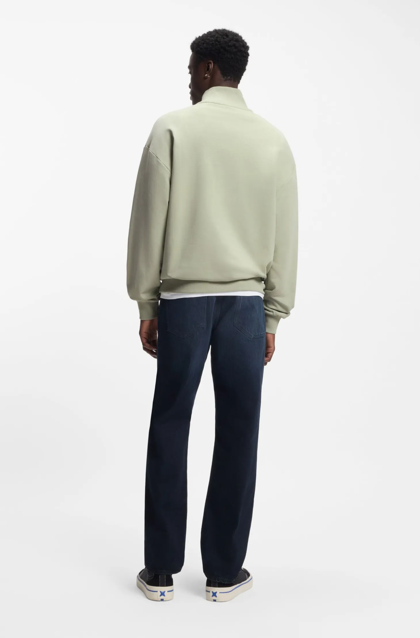 Sweatshirt aus Baumwoll-Terry mit Troyerkragen