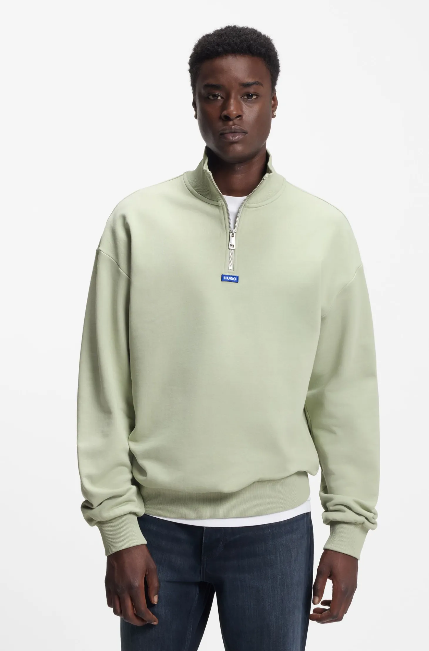 Sweatshirt aus Baumwoll-Terry mit Troyerkragen