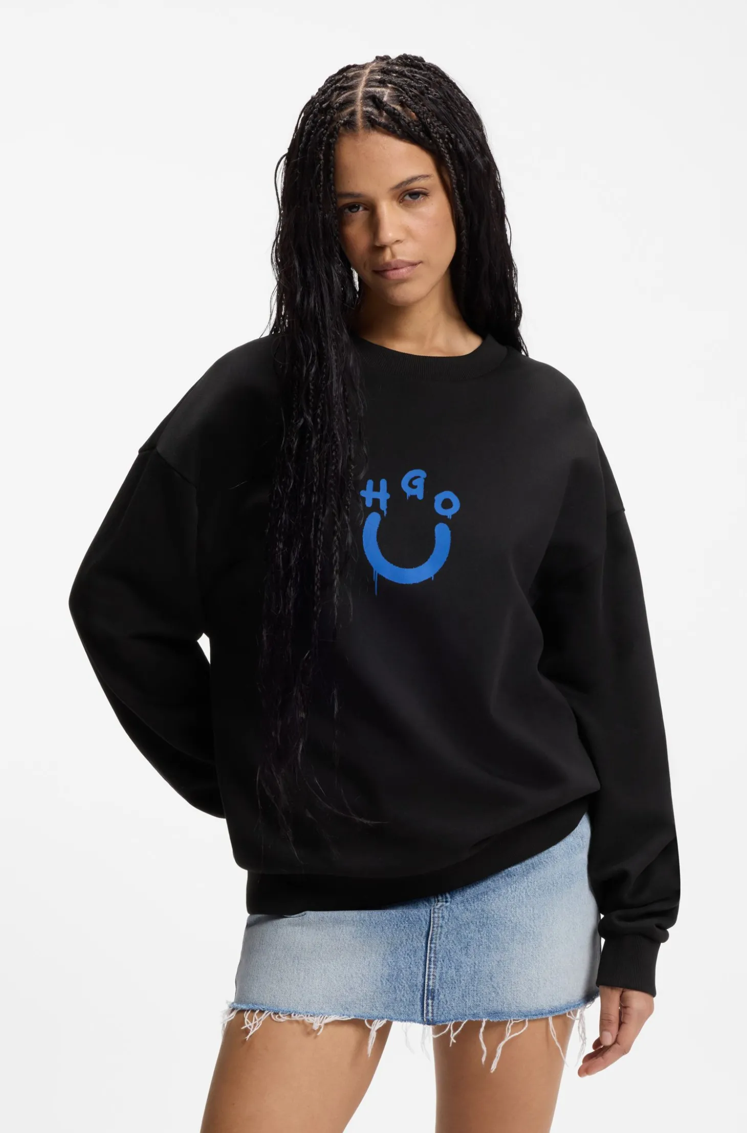 Sweatshirt aus Baumwoll-Terry mit Happy HUGO