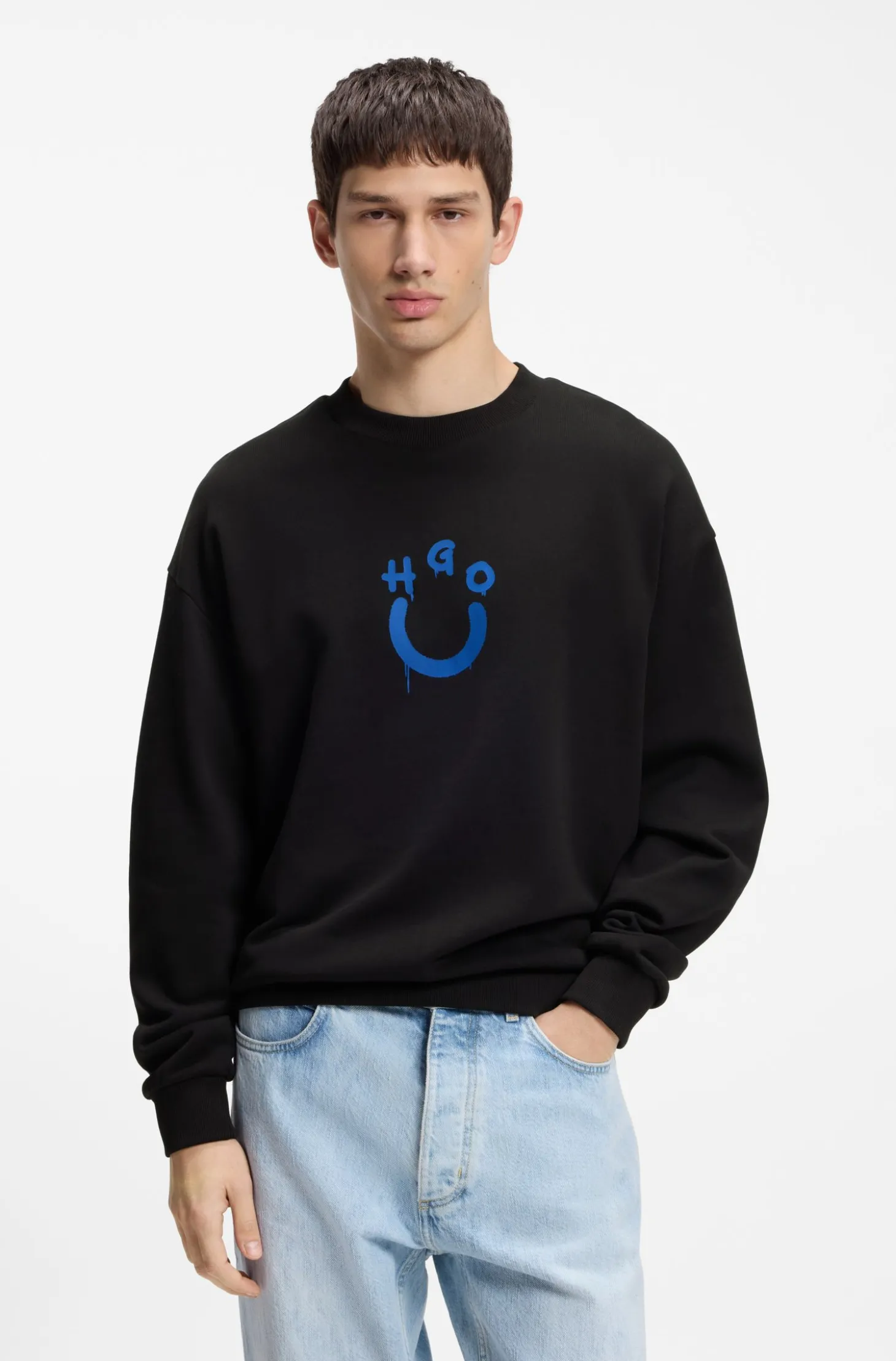 Sweatshirt aus Baumwoll-Terry mit Happy HUGO