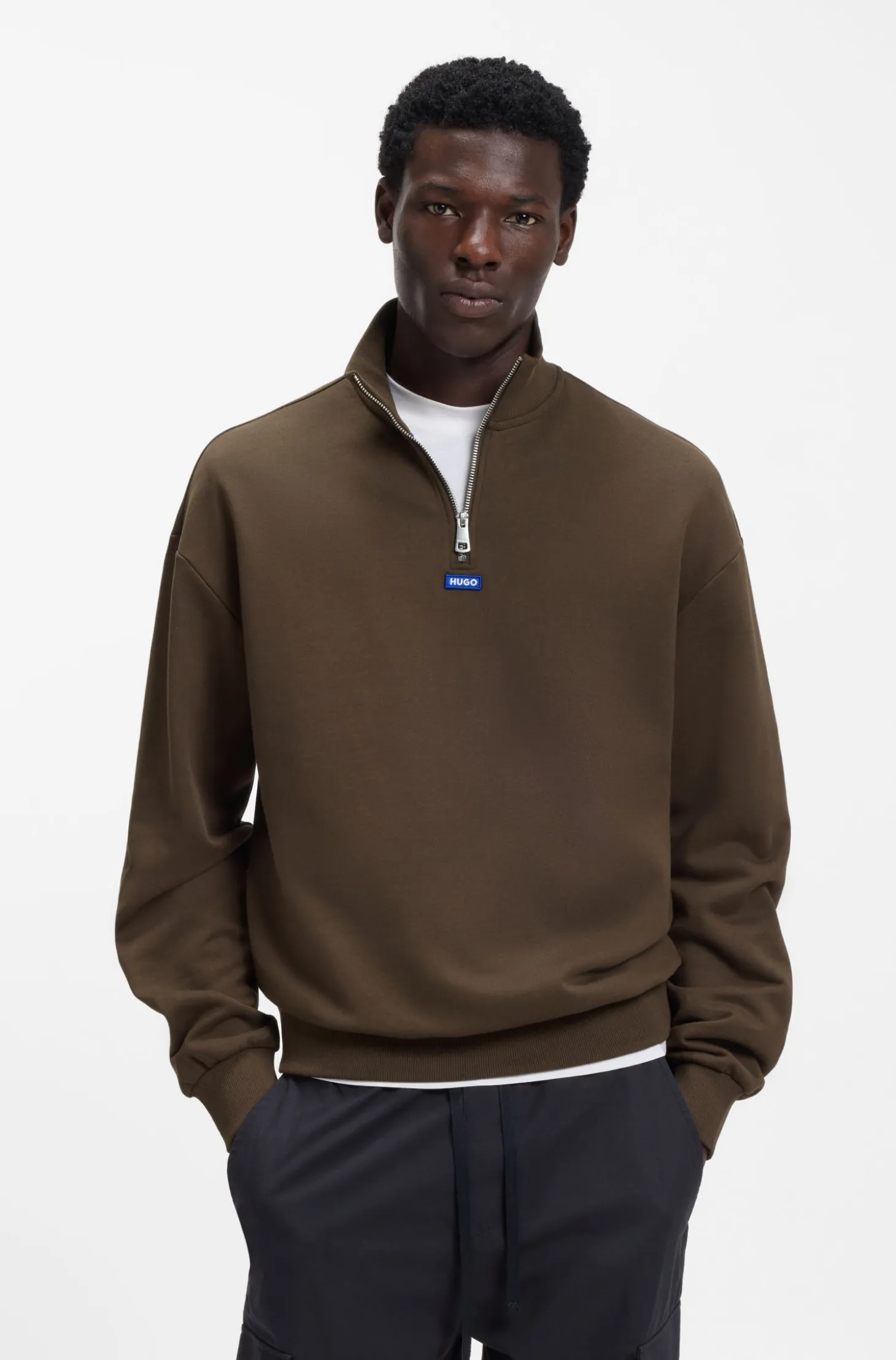 Sweatshirt aus Baumwoll-Terry mit Troyerkragen