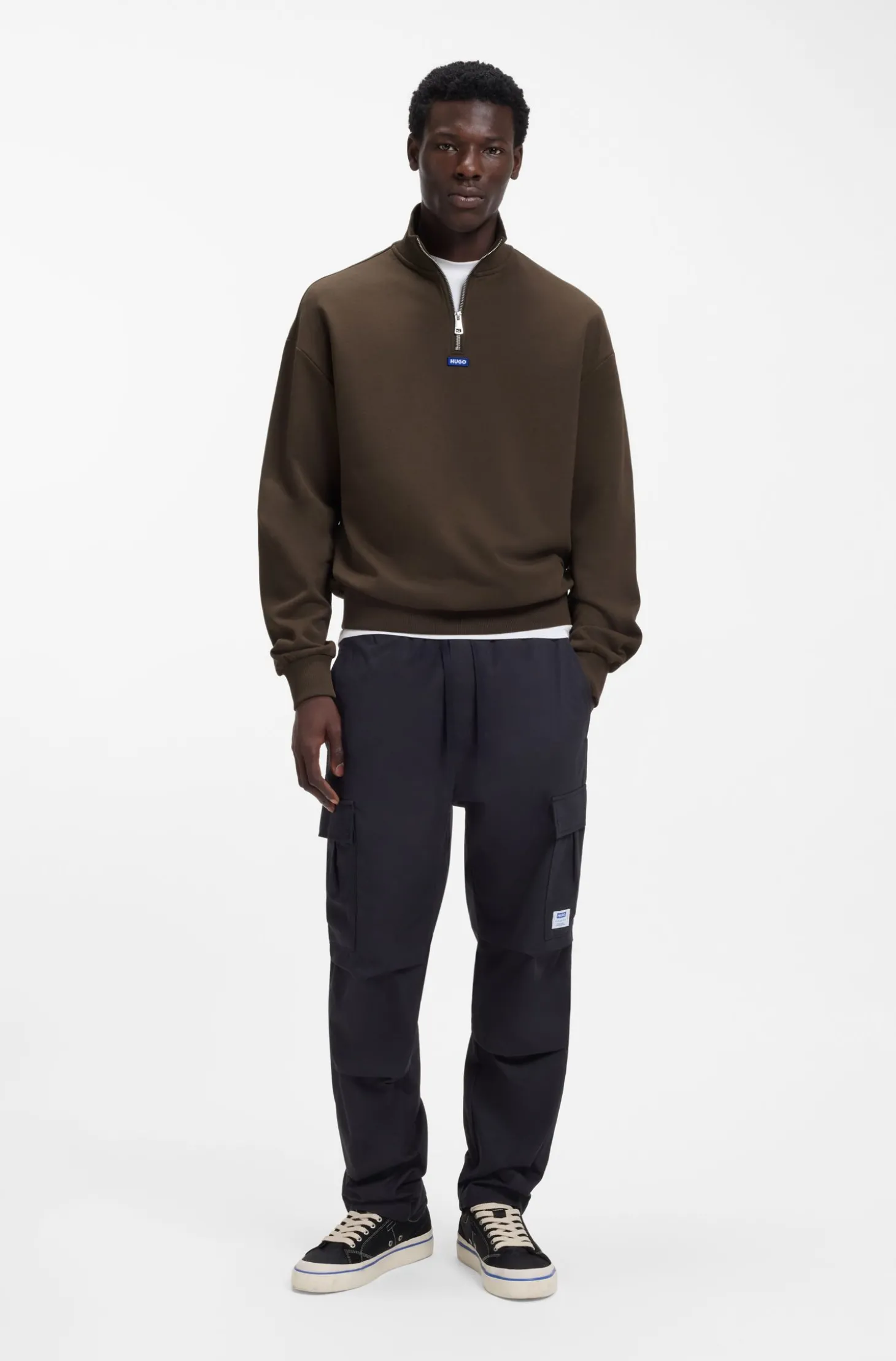 Sweatshirt aus Baumwoll-Terry mit Troyerkragen