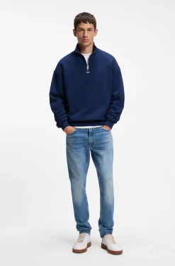 Sweatshirt aus Baumwoll-Terry mit Troyerkragen