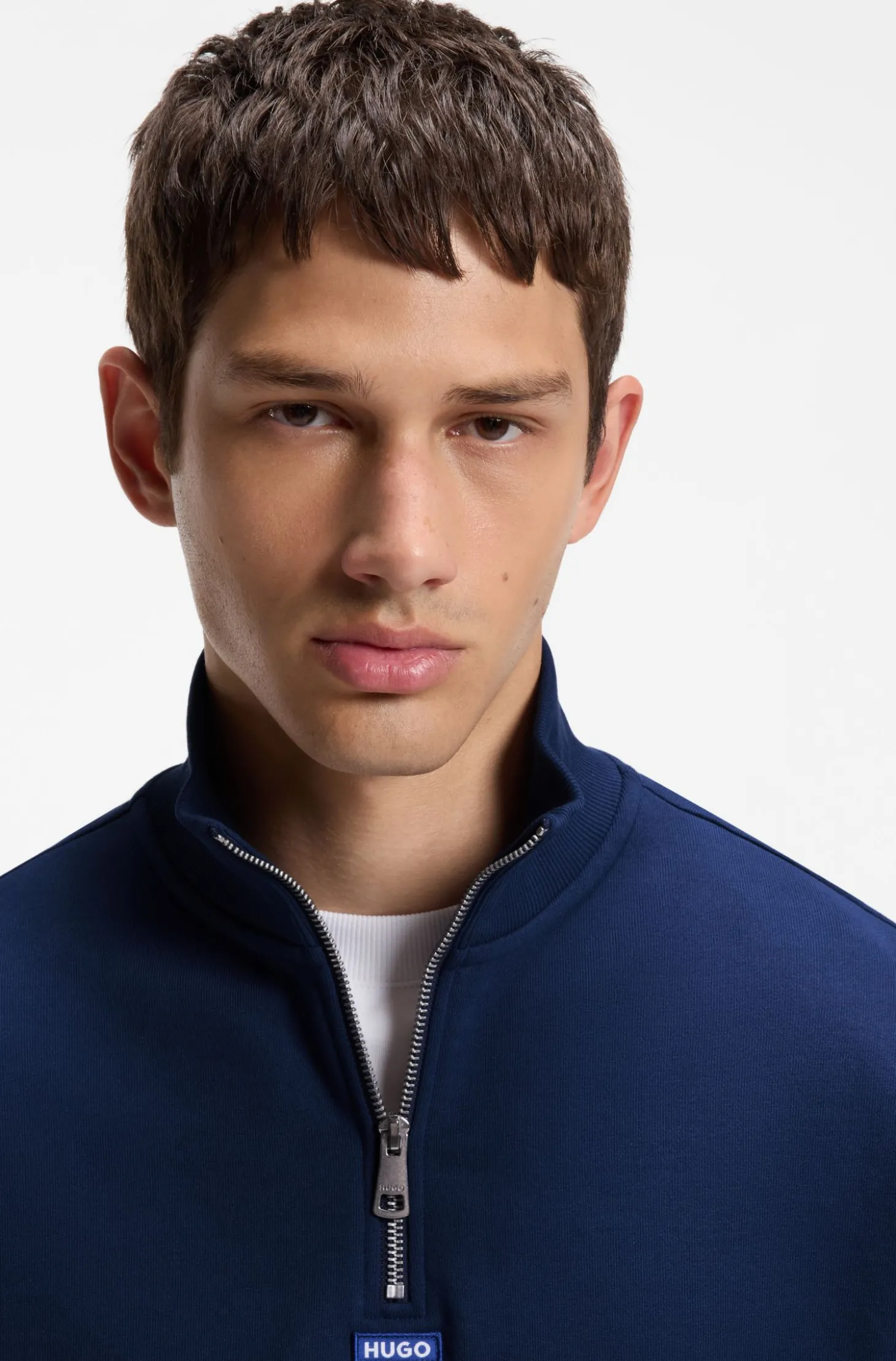 Sweatshirt aus Baumwoll-Terry mit Troyerkragen