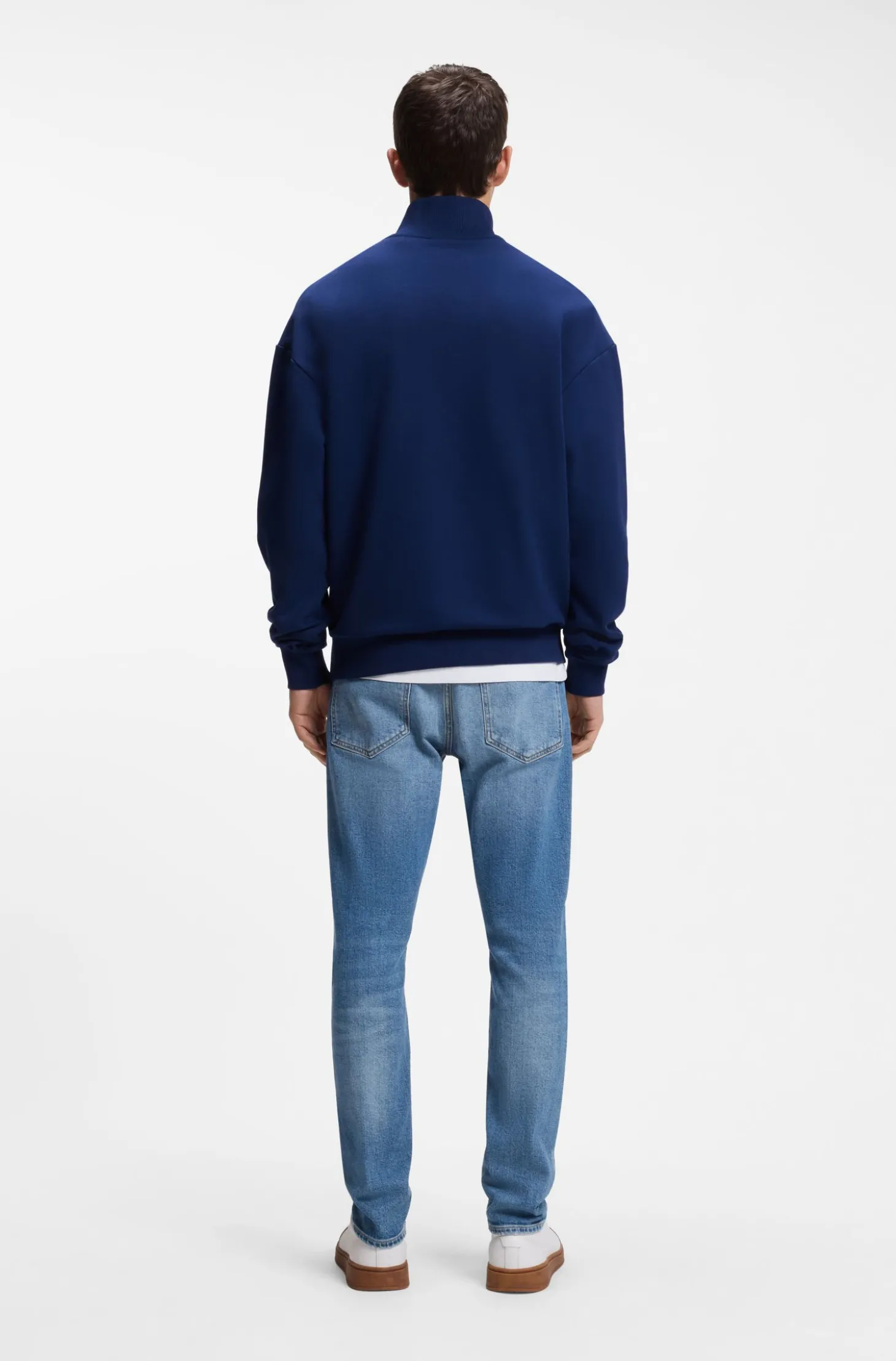 Sweatshirt aus Baumwoll-Terry mit Troyerkragen