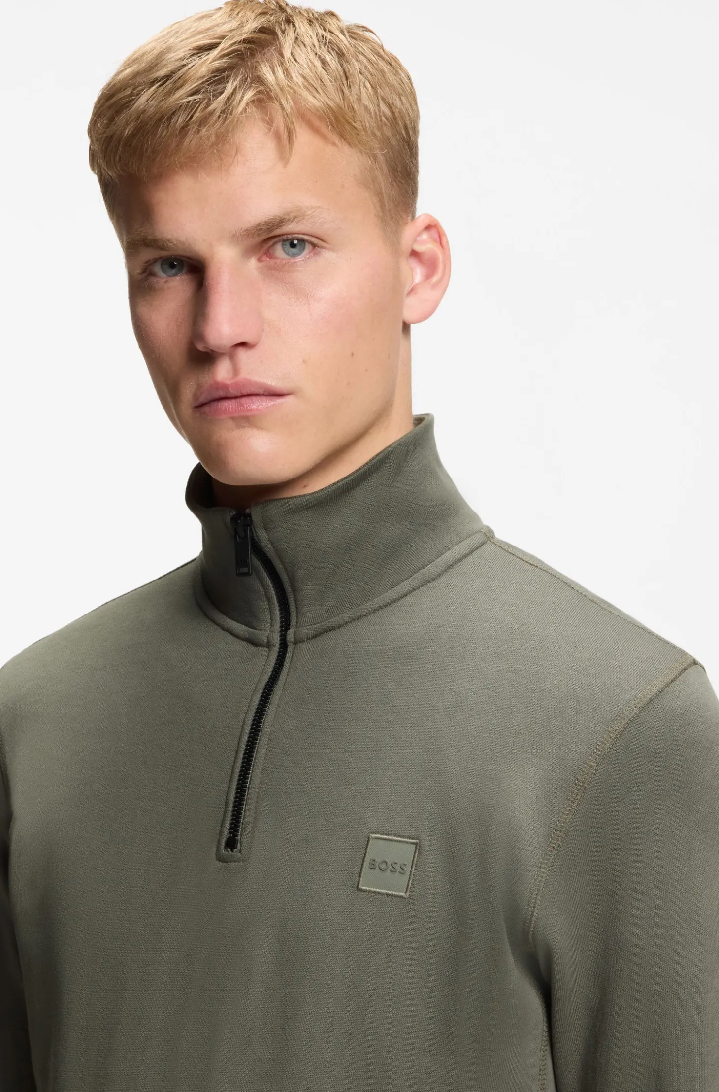 Sweatshirt aus Baumwoll-Terry mit Troyerkragen