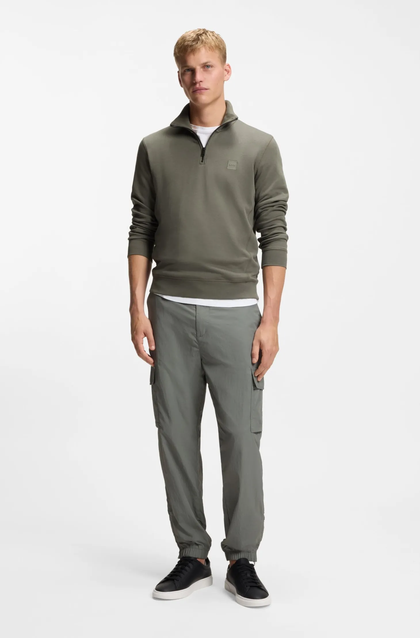 Sweatshirt aus Baumwoll-Terry mit Troyerkragen