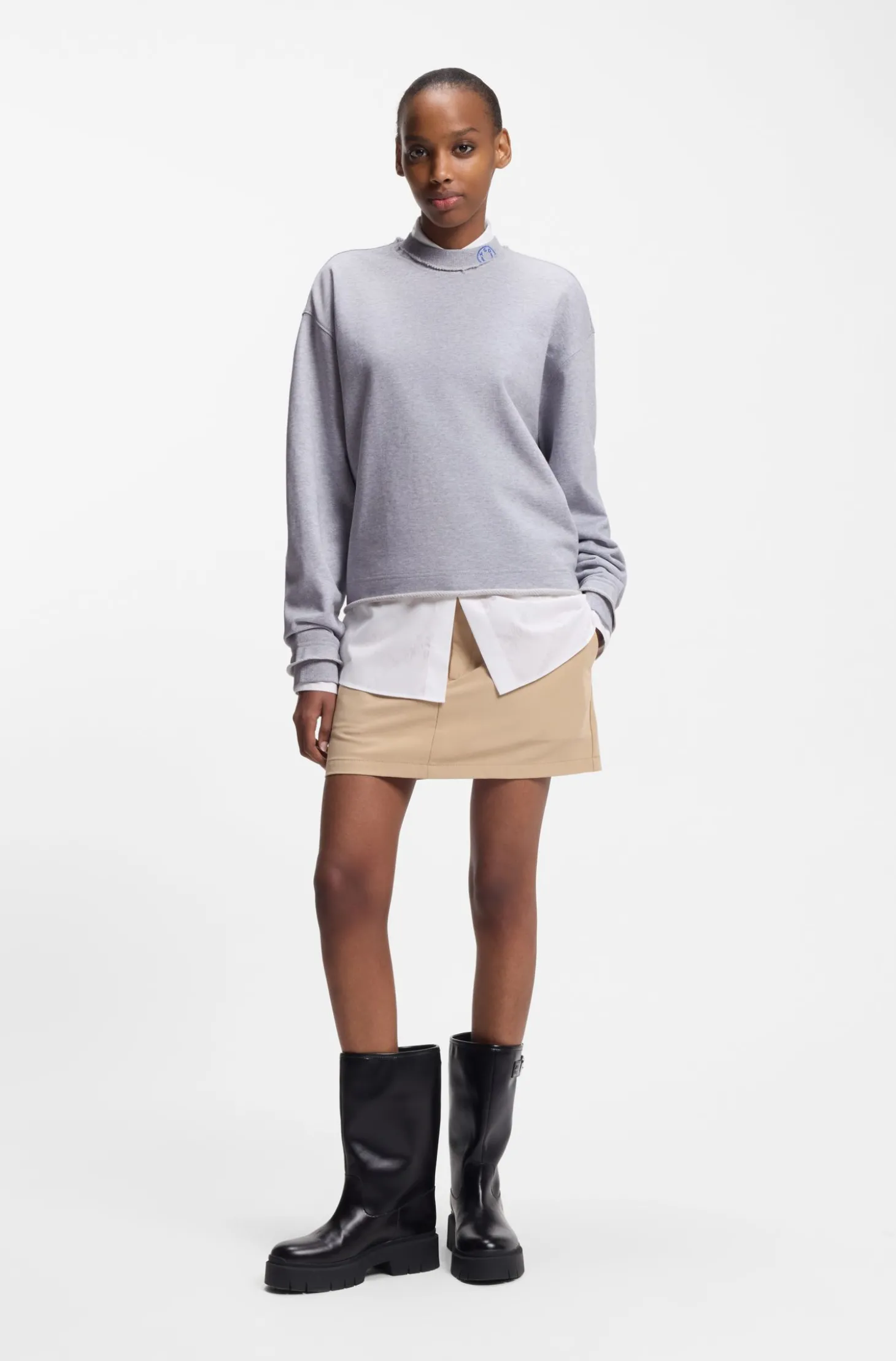 Sweatshirt aus Baumwoll-Terry mit Logo-Kragen