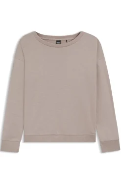 Sweatshirt aus meliertem Jersey mit U-Boot-Ausschnitt und Logo-Applikation