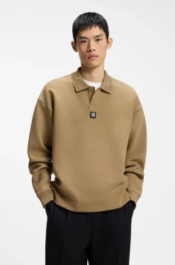 Sweatshirt aus strukturiertem Baumwoll-Mix mit Polokragen