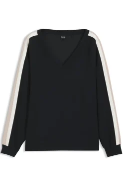 Sweatshirt mit V-Ausschnitt und Kontrast-Streifen an den Ärmeln