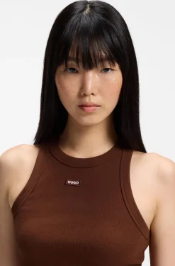 Tanktop aus Stretch-Baumwolle mit blauem Logo-Label