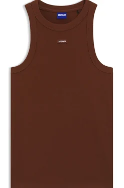 Tanktop aus Stretch-Baumwolle mit blauem Logo-Label