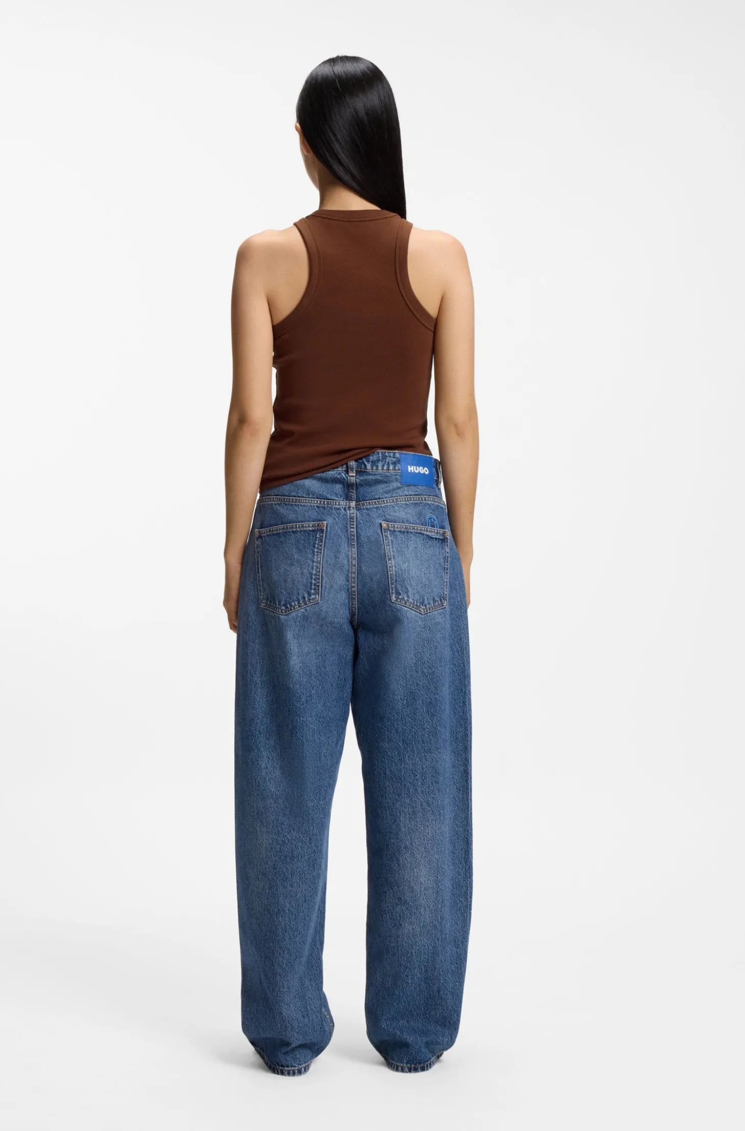 Tanktop aus Stretch-Baumwolle mit blauem Logo-Label