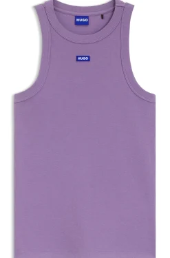 Tanktop aus Stretch-Baumwolle mit blauem Logo-Label