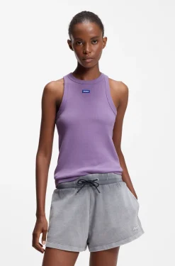 Tanktop aus Stretch-Baumwolle mit blauem Logo-Label