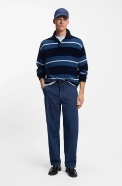 Tapered-Fit Jeans aus blauem festem Denim