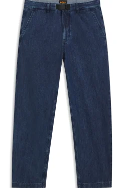 Tapered-Fit Jeans aus blauem festem Denim