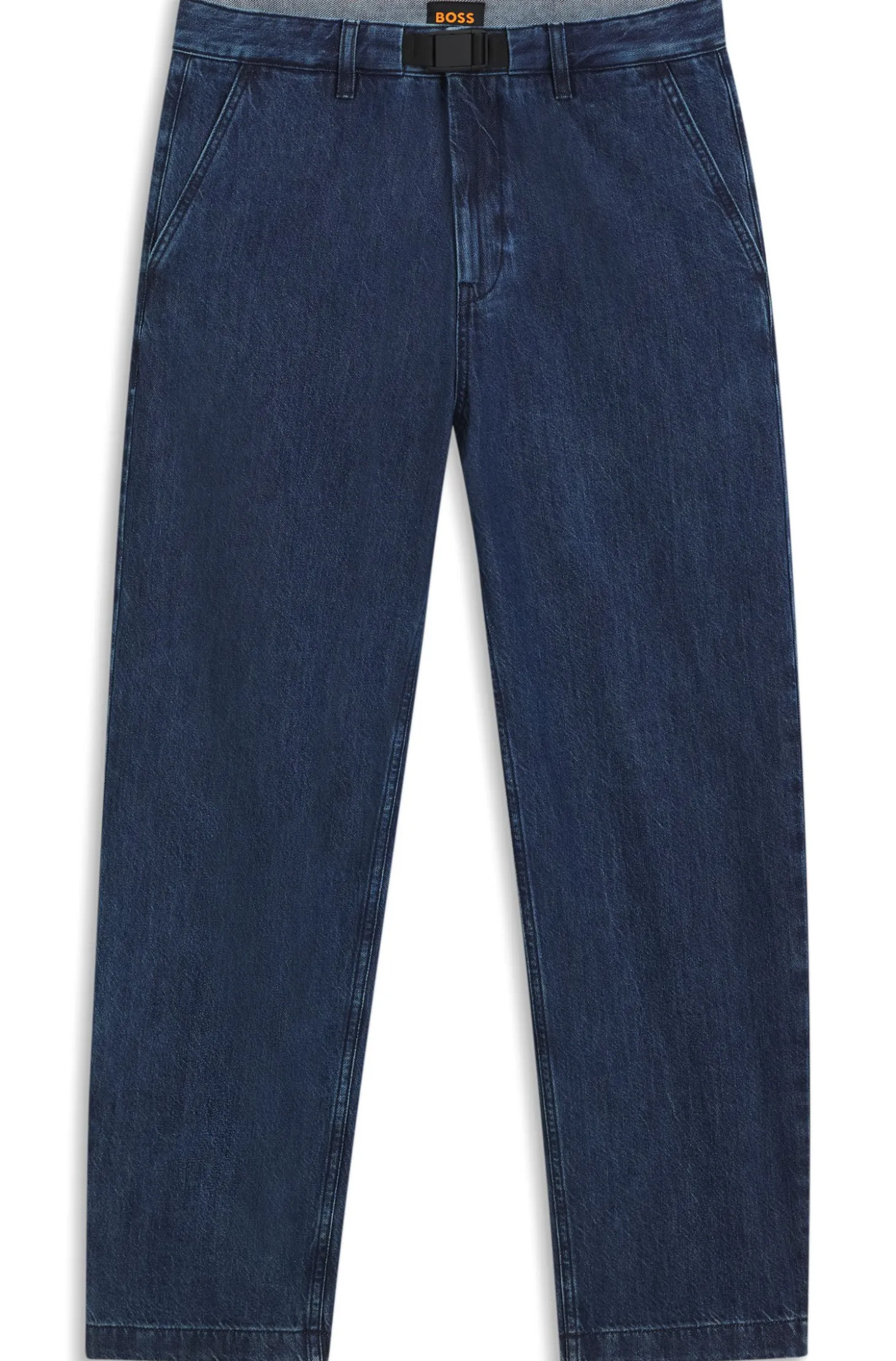 Tapered-Fit Jeans aus blauem festem Denim