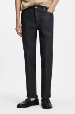 Tapered-Fit Jeans aus dunkelblauem ungewaschenem Denim