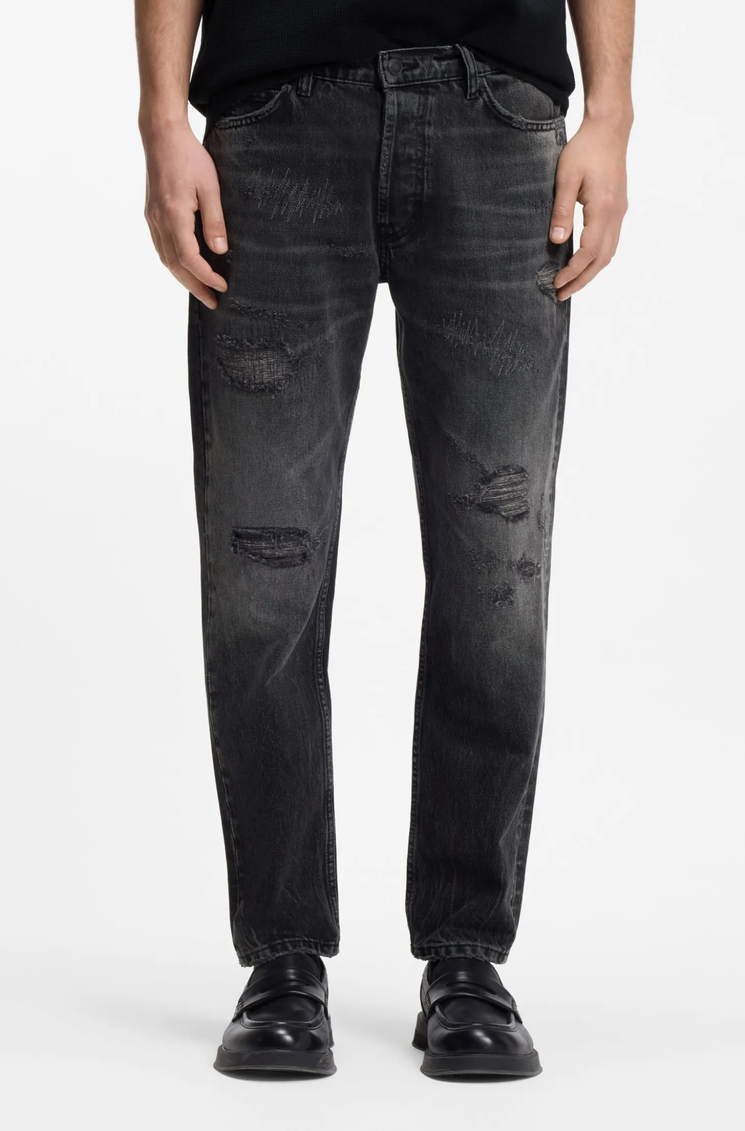 Tapered-Fit Jeans aus grauem Baumwoll-Denim