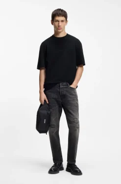 Tapered-Fit Jeans aus grauem Baumwoll-Denim