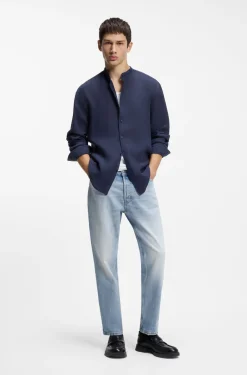 Tapered-Fit Jeans aus hellblauem, elastischem Denim