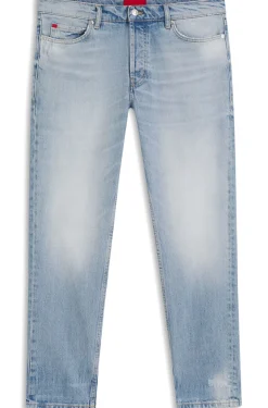 Tapered-Fit Jeans aus hellblauem, elastischem Denim