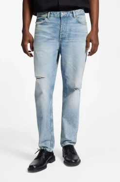 Tapered-Fit Jeans aus hellblauem Used-Denim