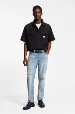 Tapered-Fit Jeans aus hellblauem Used-Denim